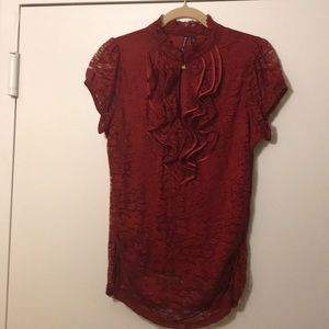 Heart Soul Red Lace Ruffle Blouse